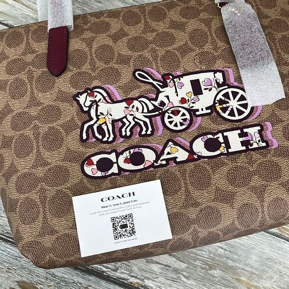 Coach Fiona Zip Tote Bag In Signature Canvas With House & Carriage Print Purse - Picture 5 of 12